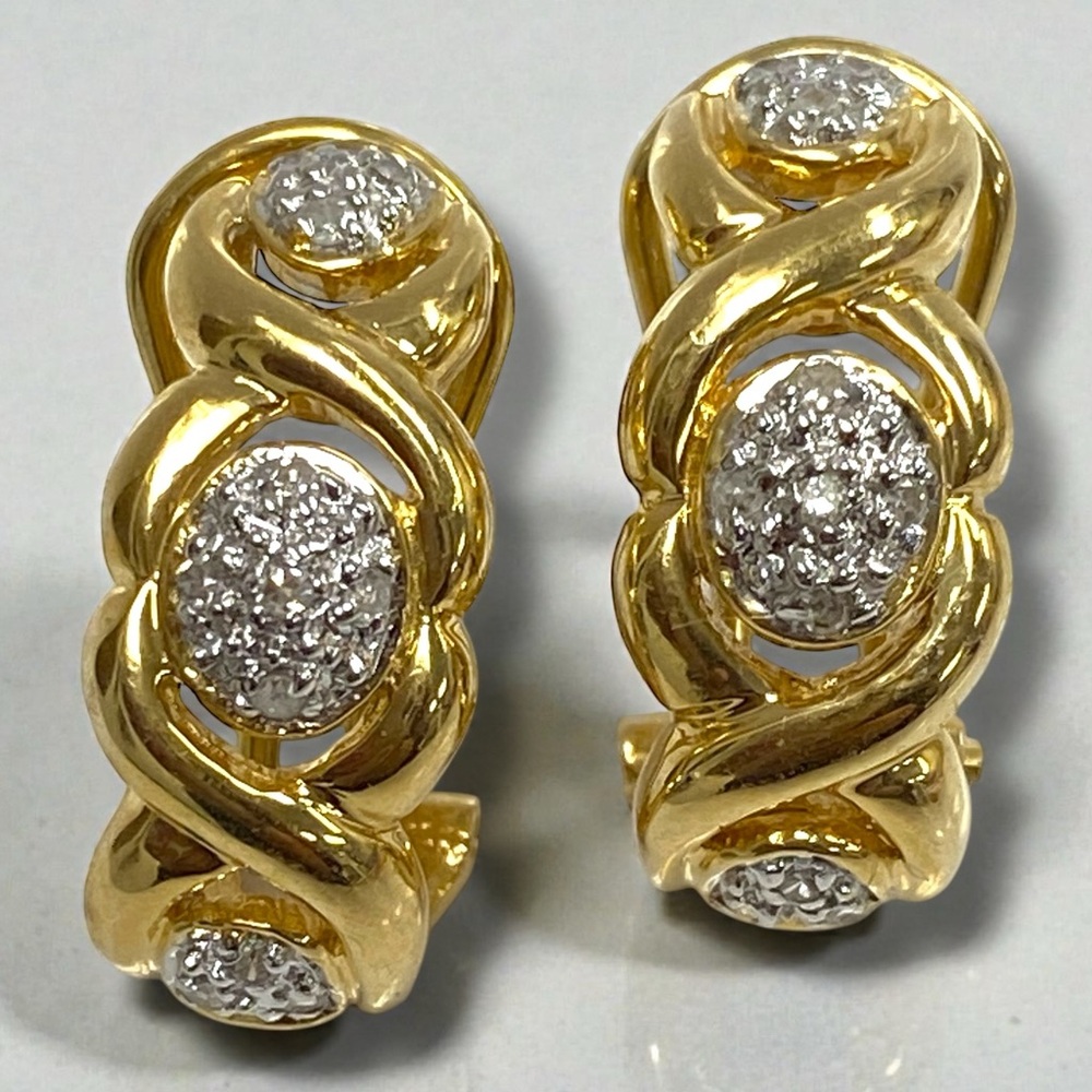 Gorgeous Estate 14K Yellow Gold DIAMOND “XOXO” Omega Back Earrings GORGEOUS!!